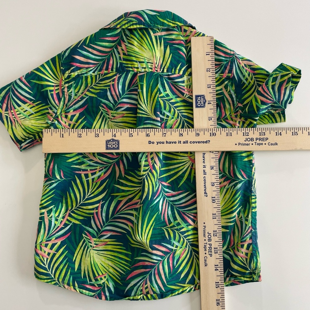 Lands' End 2 Boys Green Tropical Palm Short Slv, ButtonUp Shirt, size XXS and XS - Picture 7 of 8